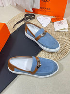 HM Denim Loafer Blue Brown Cowhide Cloth 317047
