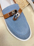 HM Denim Loafer Blue Brown Cowhide Cloth 317047