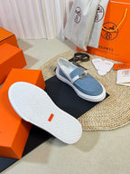 HM Denim Loafer Blue White Cowhide Cloth 317048