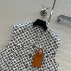 LV 25 Modern Logo Denim Vest Jacket Black White Poliester
