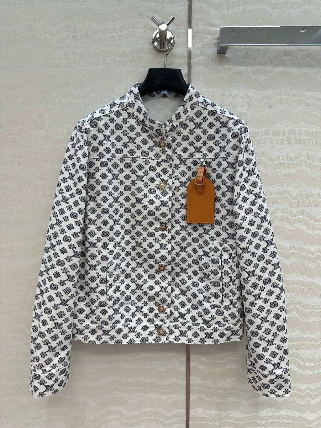 LV 25 Modern Logo Denim Long Jacket Black White Poliester