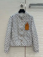 LV 25 Modern Logo Denim Long Jacket Black White Poliester