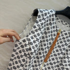 LV 25 Modern Logo Denim Long Vest Dress Black White Poliester