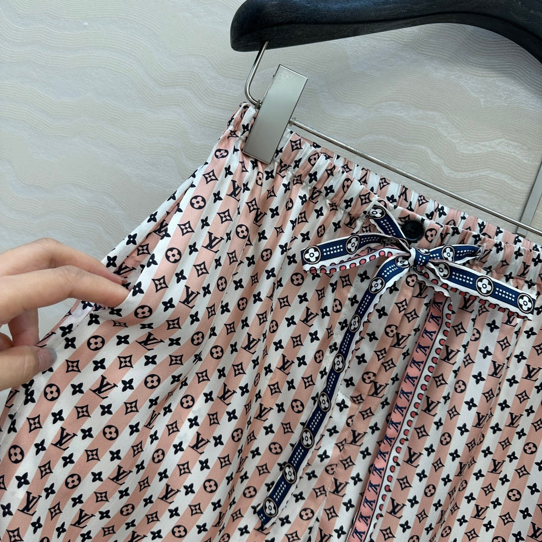 LV Monogram Floral Print Island Resort Pants Multicolor Silk