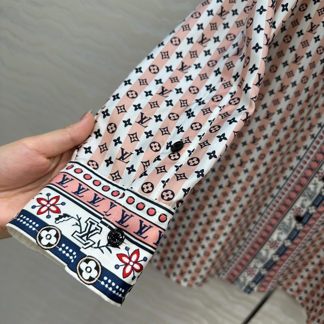 LV Monogram Floral Print Island Resort Shirt Multicolor Silk