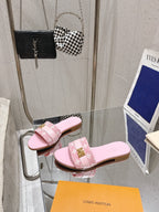 LV Flat Mules pairs raffia pink monogram cowhide 383723