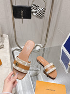 LV Flat Mules pairs raffia brown monogram cowhide 383724