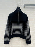 Miu Miu 25 Striped Sweater Navy Blue Cashmere