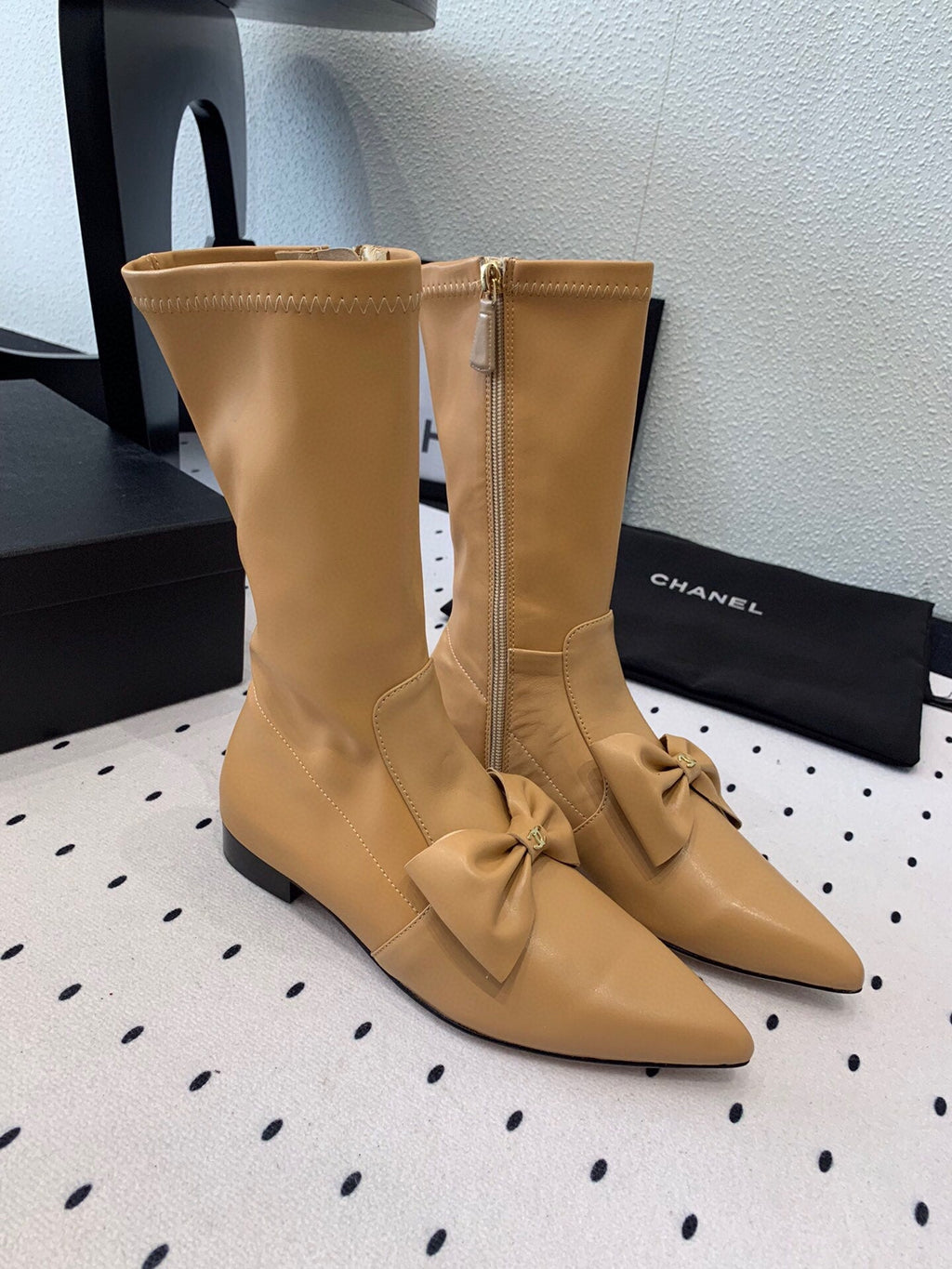 CC 25 Bow-knot Short Boot Camel Sheepskin 514065