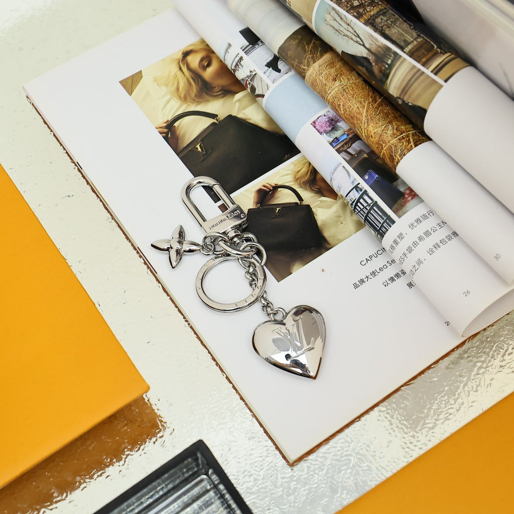 LV Silver Heart-shaped Keychain Bag Charm