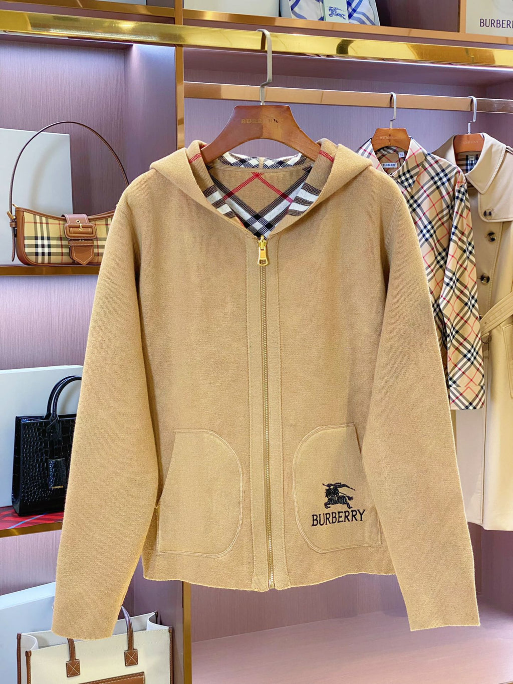 Burberry 25 Plaid Zip-up Cardigan Sweater Wool Cashmere