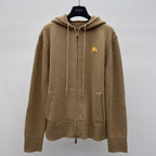 Burberry 25 Zipper-Up Hooded Knit Cardigan Beige Wool Cashmere