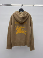 Burberry 25 Zipper-Up Hooded Knit Cardigan Beige Wool Cashmere