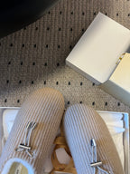 The Row 2025 Striped Furry Slipper Beige White Wool 561638
