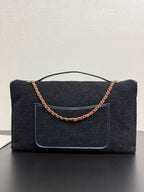 Chanel 2025 Maxi Flap Bag With Top Handle 56cm Black Wool Leather