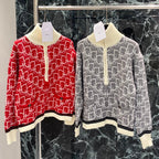 Dior 2025 Oblique Half-zip Sweater Gray and Red Wool