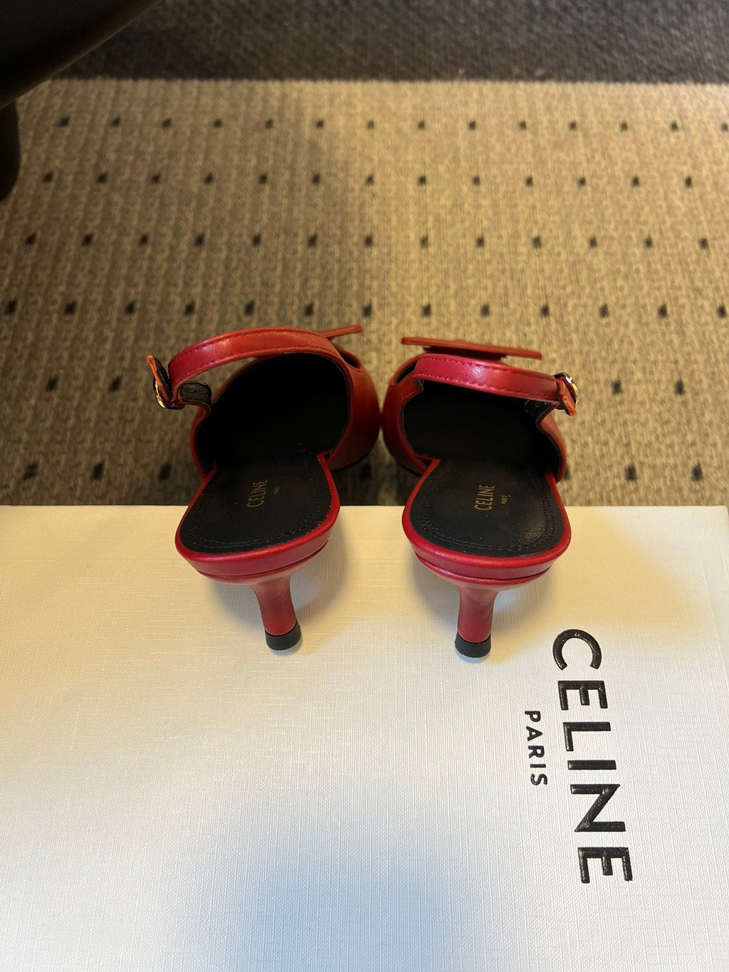 Celine 26  Pointed-Toe Slingback Red Sheepskin 619635