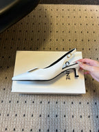 Celine 26  Pointed-Toe Slingback White Sheepskin 619636