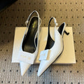 Celine 26  Pointed-Toe Slingback White Sheepskin 619636