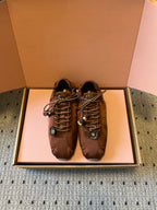 Miu Miu 2026  Plume Sneaker With Floral Charm Dark Brown Satin 621343