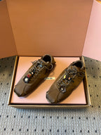 Miu Miu 2026  Plume Sneaker With Floral Charm Brown Satin 621344