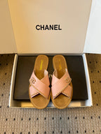 CC 26s Flat Sandals Pink Brown Cowhide 627193
