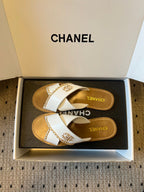 CC 26s Flat Sandals White Brown Cowhide 627195