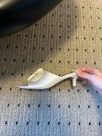 CC 26s High-Heeled Slides 60 White Satin Cowhide 627181