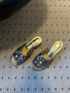 CC 26s High-Heeled Slides 60 Metallic Black Cowhide 627184