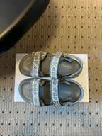 CD 26 Flats Sandals Gray Blue Sheepskin Embroidered Fabric 621800