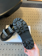 CD 26 Platform Sandals Black Blue Sheepskin Embroidered Fabric 621795