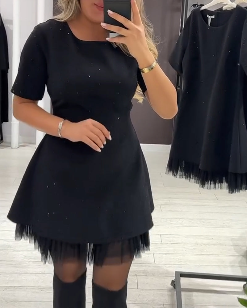 Elegant Patchwork Shimmer Knit Dress
