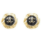DOUBLE C MINI STUD GOLD BLACK EARRINGS