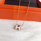 H WHITE SQUARE PINK GOLD NECKLACE