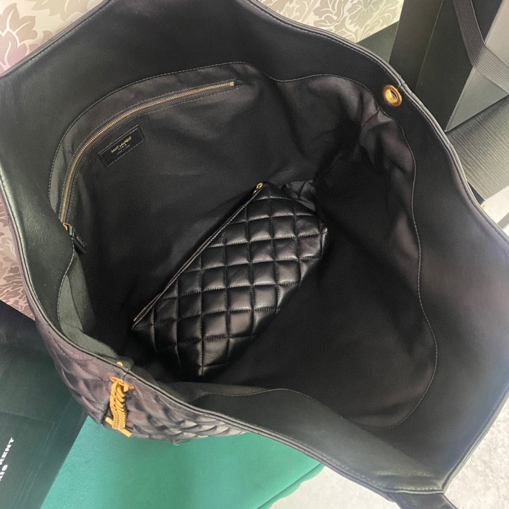 Saint Laurent ICARE MAXI SHOPPING BAG IN QUILTED BLACK LAMBSKIN