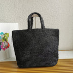 crochet tote bag 40cm black raffia