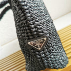 crochet tote bag 40cm black raffia