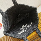 crochet tote bag 40cm black raffia