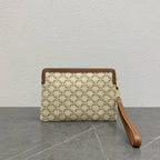 small pouch with strap 24cm beige textile tan calfskin