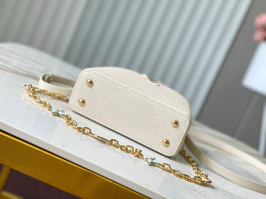 CAPUCINES MINI 21 CREAM CLOUD BLUE TAURILLON GOLD  HARDWARE