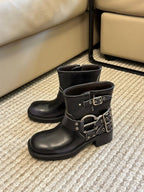Miu Vintage-Look Black Calfskin Booties