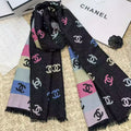 CC Black And Multicolor Scarf 185cm Lamb Wool