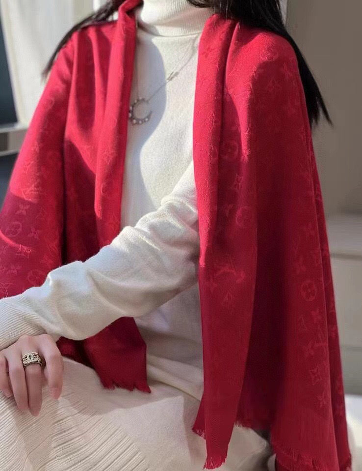 LV SCARF 140CM RED MONOGRAM JACQUARD 150730
