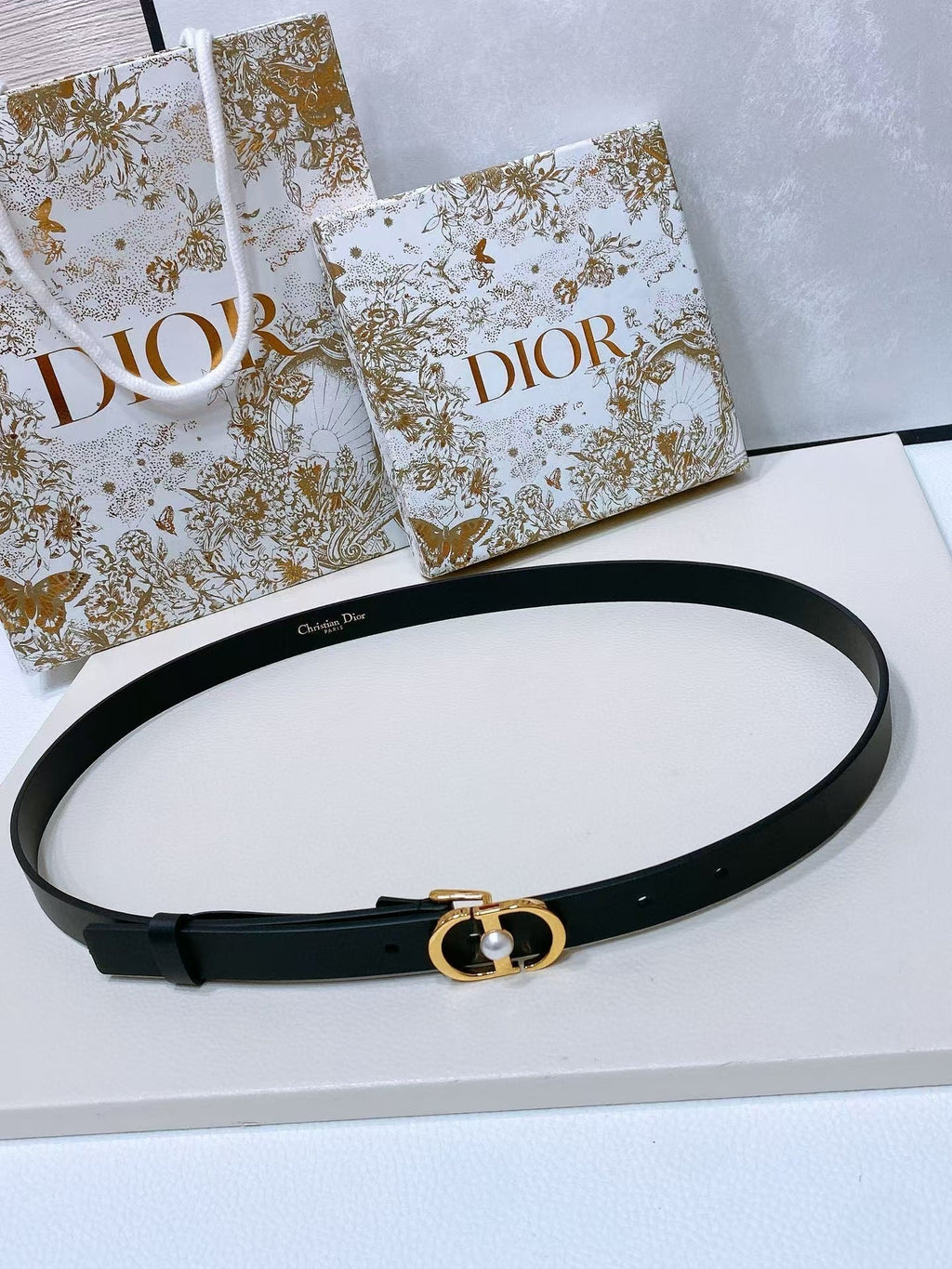CD Saddle Belt 20mm Black Calfskin Anti-Gold Buckle