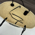 Loew Anagram Basket 34cm Beige Raffia Black Calfskin
