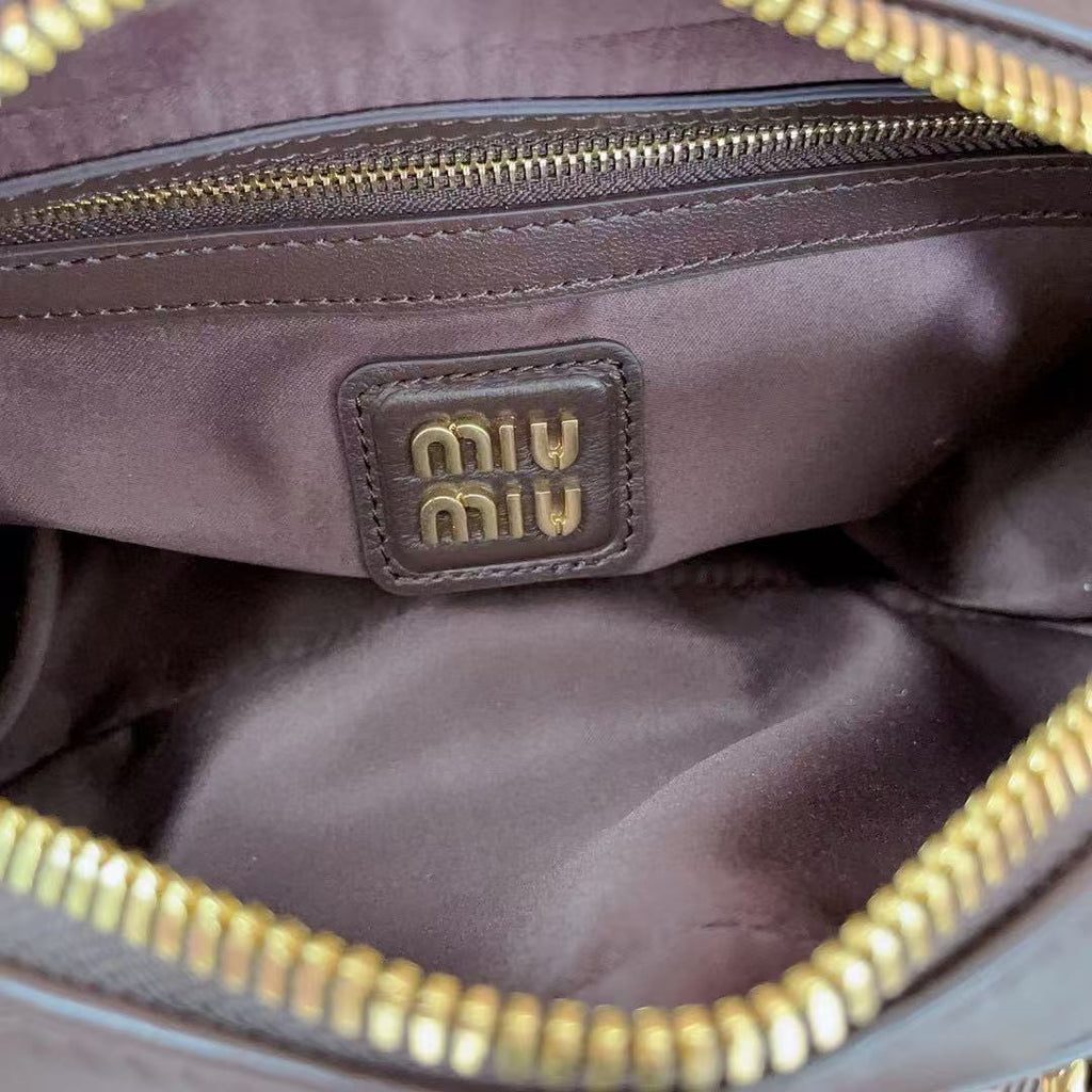 Miumiu Arcadie Matelassã Bag 22 In Mischka Brown Lambskin