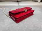 CD Pouch With Chain Cherry Red Patent Cannage Calfskin
