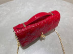CD Pouch With Chain Cherry Red Patent Cannage Calfskin