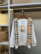 Burberry Checked Thick Hoodie Gray Cotton