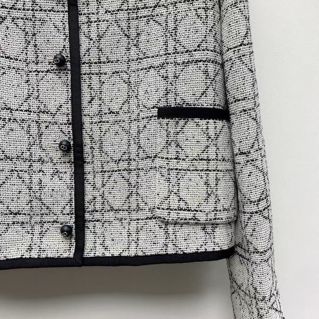 Dior Tweed Jacket Gray Black Cotton Polyester